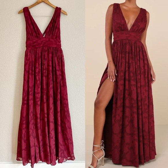 NWOT Sweet Sophistication Burgundy Burnout Floral Maxi Dress - Picture 1 of 10